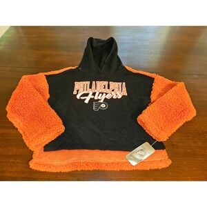 NHL Philadelphia Flyers Hoodie Size Medium 7/8 Black Orange Faux Fur Back Sleeve